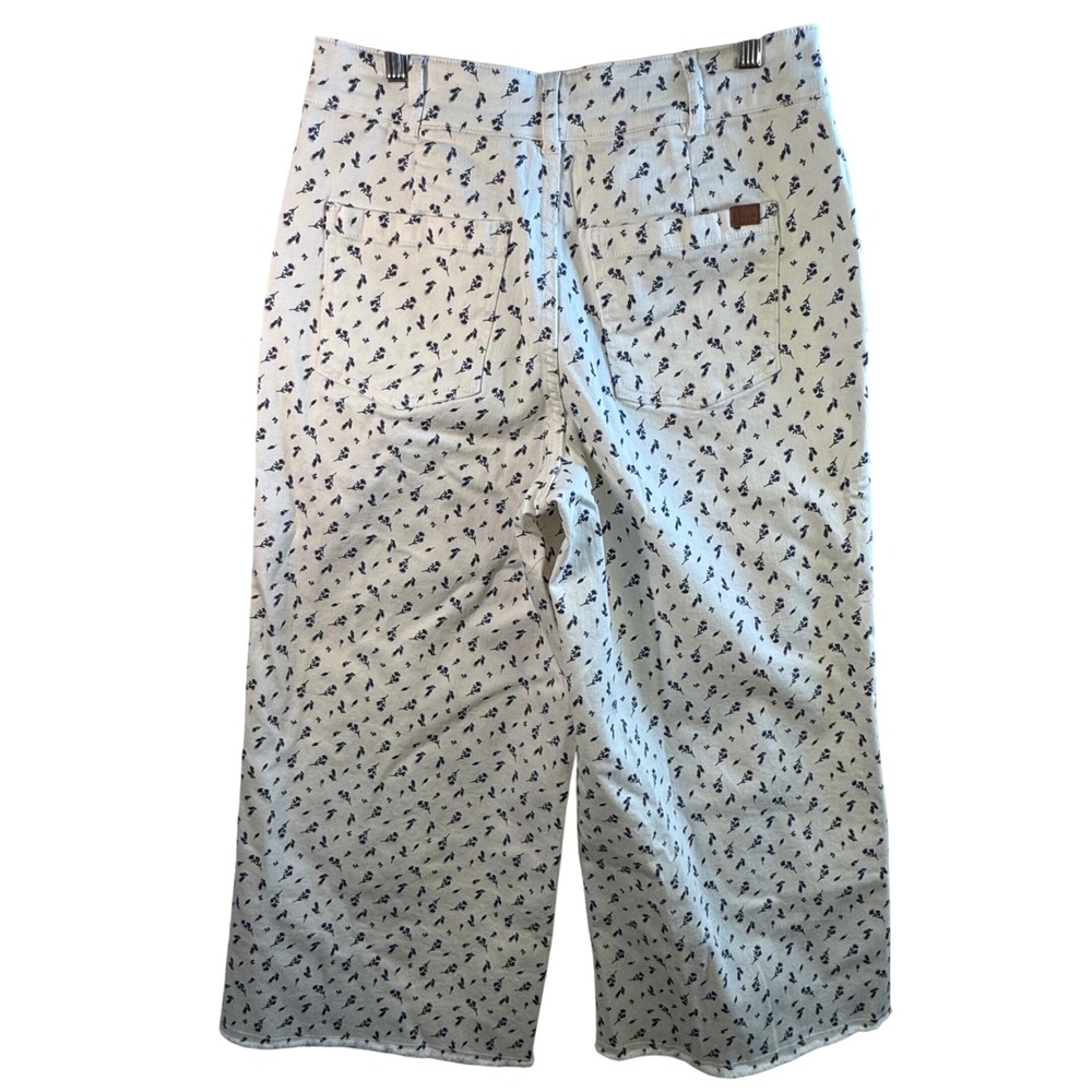 Peace Love World Floral Wide Leg Crop Pants Cotton Stretch Cream Navy Size 8 NEW - Picture 2 of 11